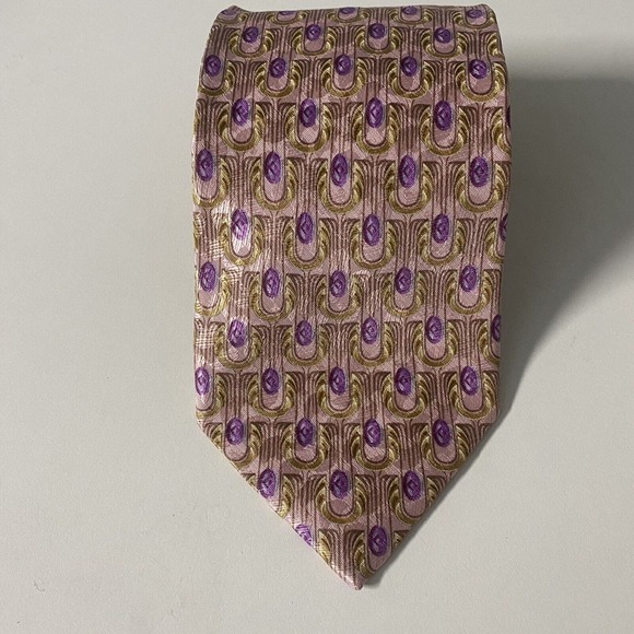 Ermenegildo Zegna Tie Pink Purple Gold Geometric 100% Silk Necktie 57.5"… - Picture 3 of 8